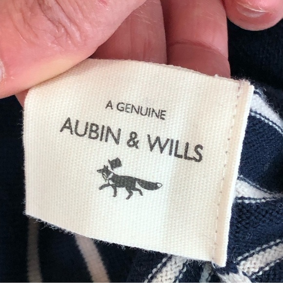 Aubin & Wills striped cardigan sweater navy white pockets super soft merino XXS - Picture 9 of 11